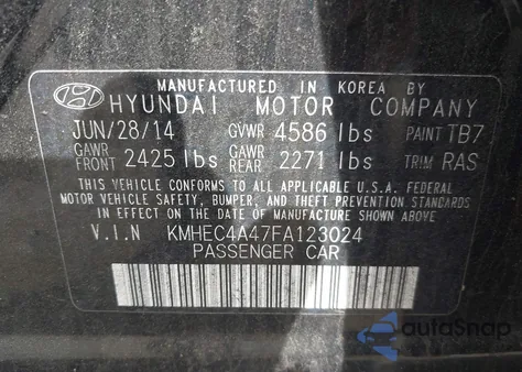 2015 Hyundai Sonata Hybrid из США, поврежденный, VIN KMHEC4A47FA123024